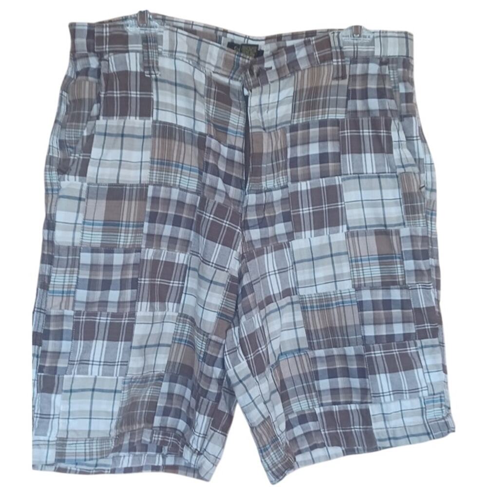 Club Room 100% Cotton Shorts Brown Madras Plaid Patchwork Style Men's Size 33